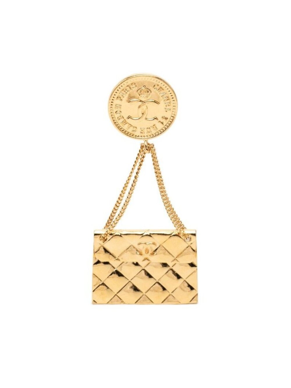Chanel CC Logo Quilted Bag Motif Brooch Gold Plated - Picture 1 of 3